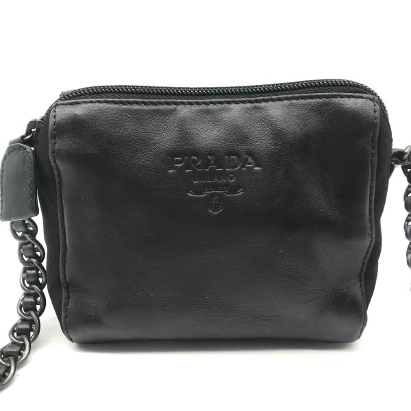 a2374 1 Prada Nylon Leather Mini Chain Shoulder Bag Black