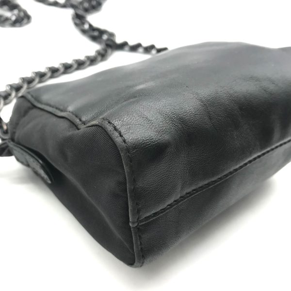 a2374 4 Prada Nylon Leather Mini Chain Shoulder Bag Black