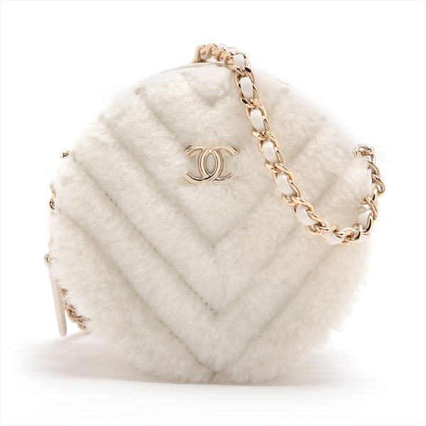 a2849931 0 Chanel V Stitch Fur Chain Shoulder Bag White Gold