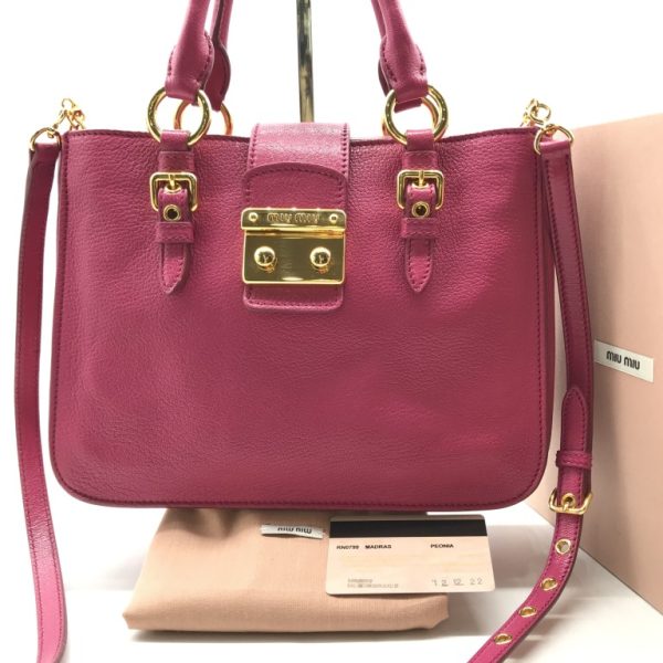 a2870 1 Miu Miu Madras 2WAY Bag Leather Pink