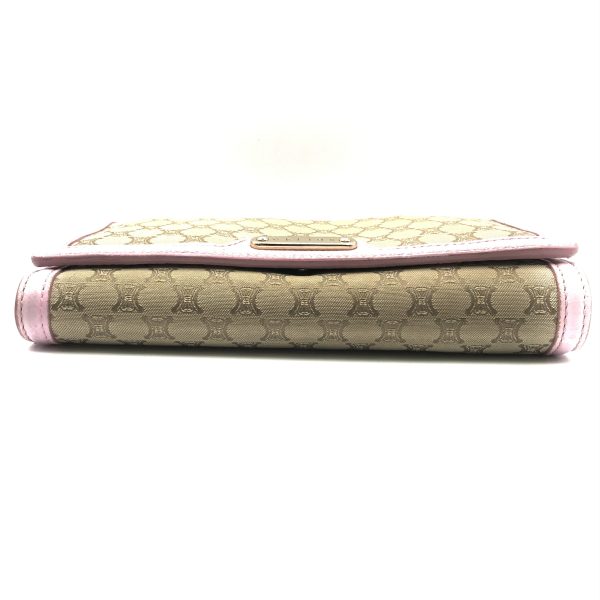 a2932 3 Celine Logo Metal Fittings Wallet Pink