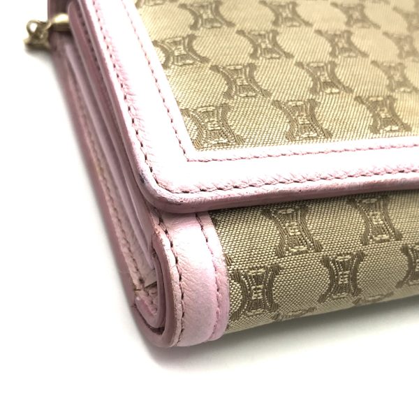 a2932 4 Celine Logo Metal Fittings Wallet Pink