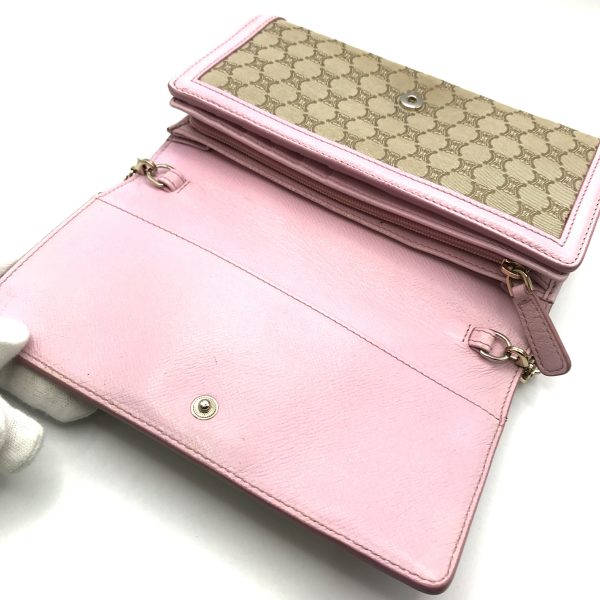 a2932 6 Celine Logo Metal Fittings Wallet Pink