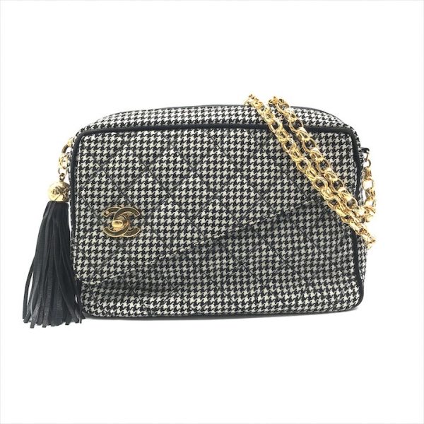 a3499 1 Chanel Cocomark Turnlock Matelasse Cotton Fringe Houndstooth Chain Shoulder Bag