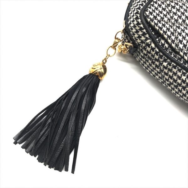 a3499 10 Chanel Cocomark Turnlock Matelasse Cotton Fringe Houndstooth Chain Shoulder Bag