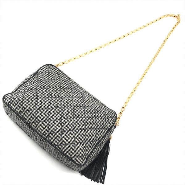 a3499 2 Chanel Cocomark Turnlock Matelasse Cotton Fringe Houndstooth Chain Shoulder Bag