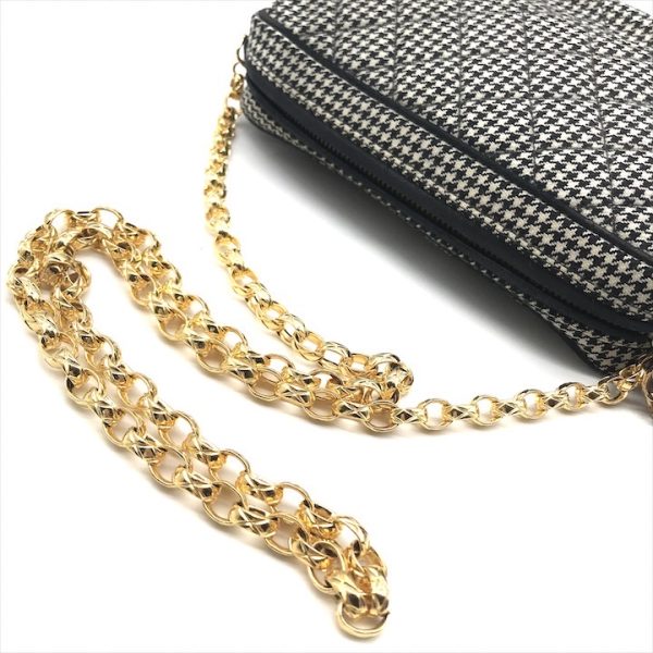 a3499 6 Chanel Cocomark Turnlock Matelasse Cotton Fringe Houndstooth Chain Shoulder Bag