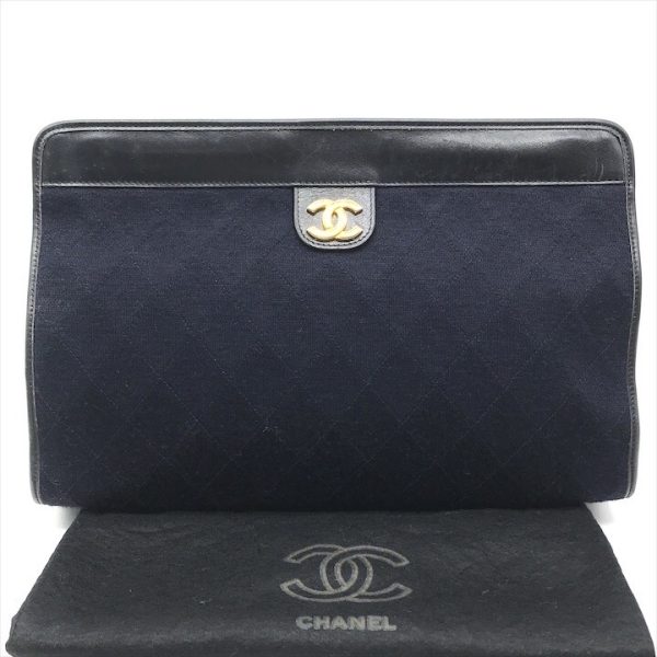 a3823 1 Chanel Clutch Bag Cotton Jersey Navy