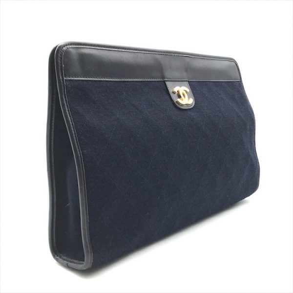 a3823 6 Chanel Clutch Bag Cotton Jersey Navy