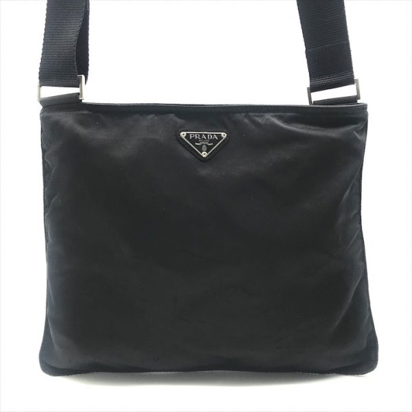 a4094 1 Prada Triangle Logo Tesuto Body Shoulder Bag Black