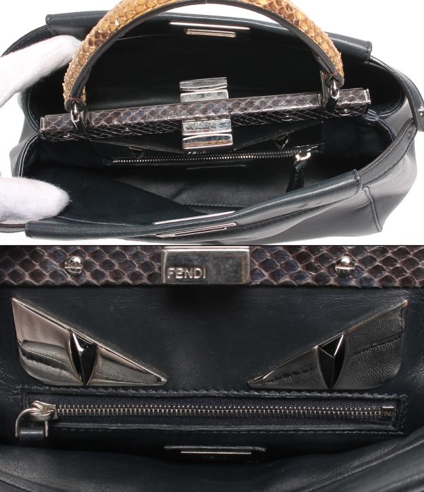 abo0048505 3 Fendi Peekaboo Mini Python Leather Shoulder Bag Black