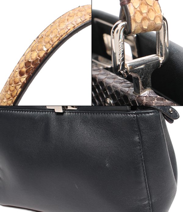 abo0048505 7 Fendi Peekaboo Mini Python Leather Shoulder Bag Black