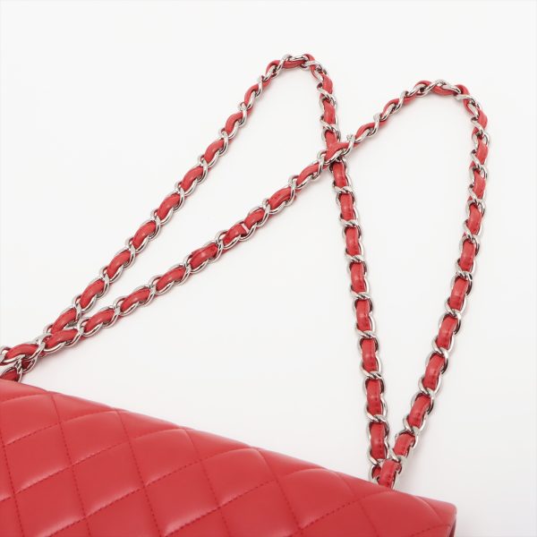 ap055020 4 Chanel Big Matelasse Lambskin Double Flap Double Chain Red Silver