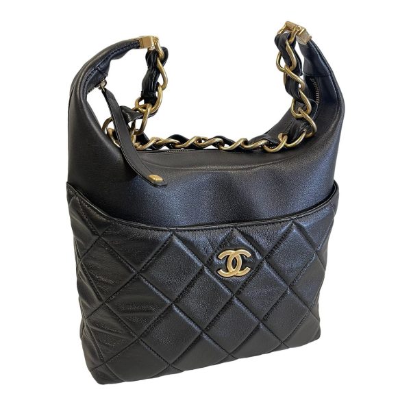 bag 00096 CHANEL Hobo Bag Matelasse Gold Hardware One Shoulder Black