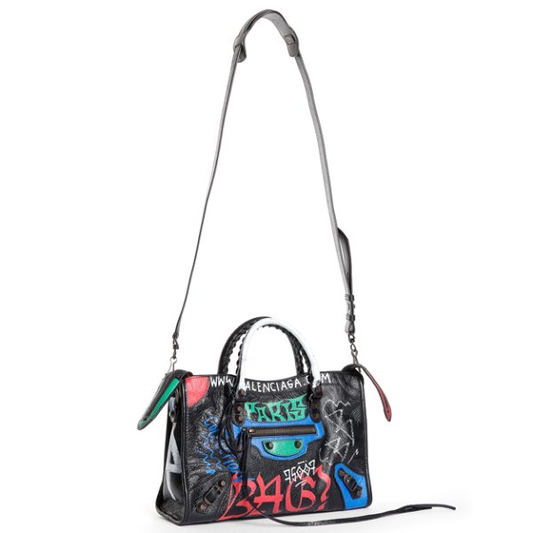 bal item 0070 2 Balenciaga Graffiti City Bag Small BlackMulticolor