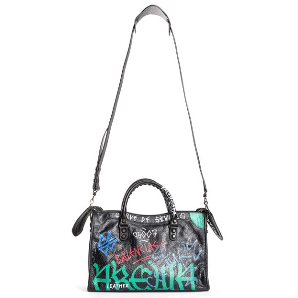 bal item 0070 3 Balenciaga Graffiti City Bag Small BlackMulticolor