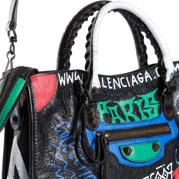 bal item 0070 4 Balenciaga Graffiti City Bag Small BlackMulticolor