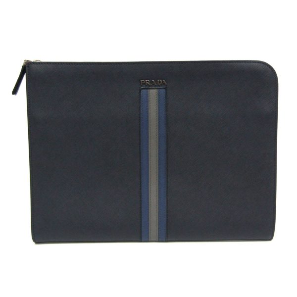 bf570906 1 Prada Clutch Bag Saffiano Leather Dark Navy