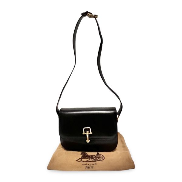 bh007 1 Celine Horsebit Leather Shoulder Bag Black