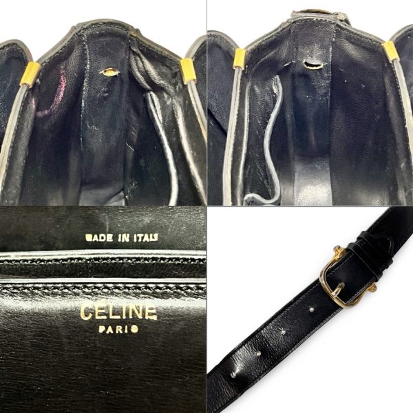 bh007 10 Celine Horsebit Leather Shoulder Bag Black