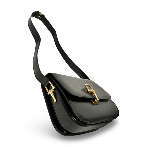 bh007 2 Celine Horsebit Leather Shoulder Bag Black