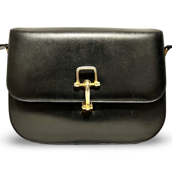 bh007 3 Celine Horsebit Leather Shoulder Bag Black