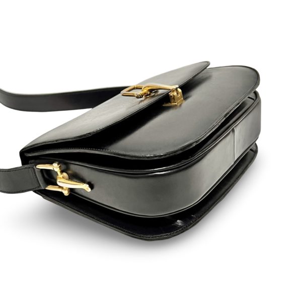 bh007 5 Celine Horsebit Leather Shoulder Bag Black