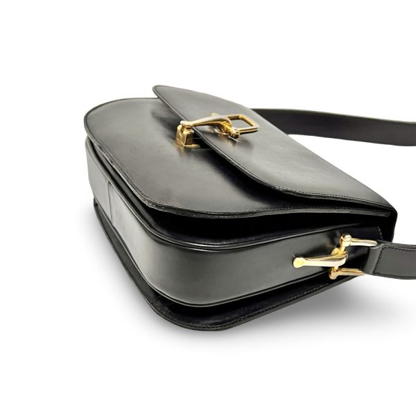 bh007 6 Celine Horsebit Leather Shoulder Bag Black