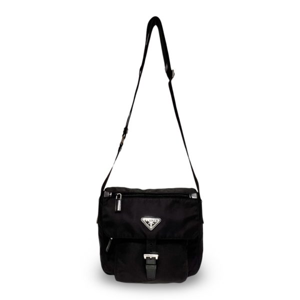 bh010 1 Prada Triangle Logo Shoulder Bag Crossbody Black