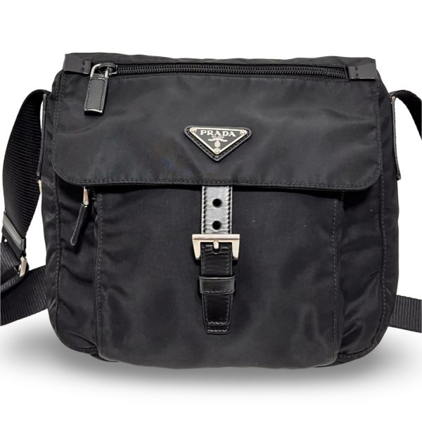 bh010 3 Prada Triangle Logo Shoulder Bag Crossbody Black