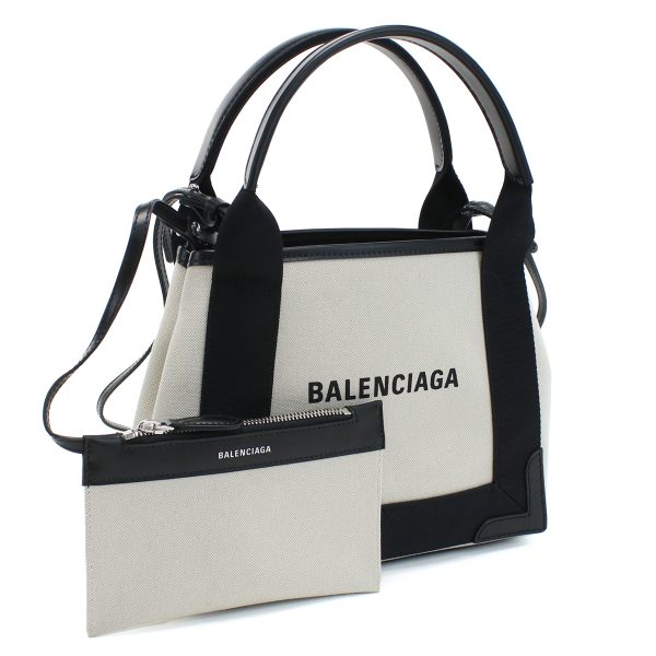 blc390346111 1 Balenciaga Navy Hippo Handbag Leather White