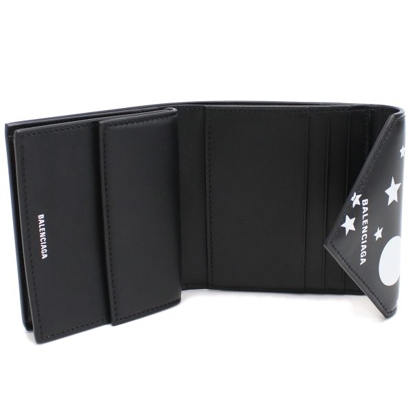 blc637450031 3 Balenciaga Star Print Trifold Wallet Leather Black