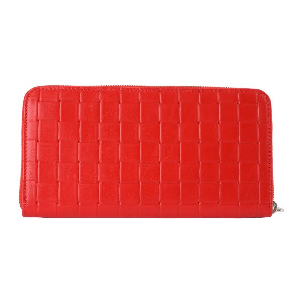 bo593217v0aq18823 2 Bottega Veneta Printed Grid Calf Zip Around Wallet Red