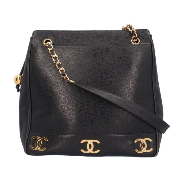 brb10000000005437 1 Chanel Triple CC Logo Chain Shoulder Bag Caviar Skin Black