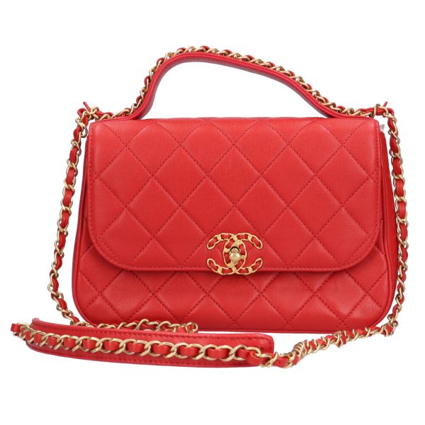 brb10010000009071 1 Chanel Top Handle Flap Bag Matelasse Shoulder Lambskin Red