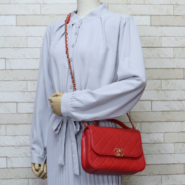 brb10010000009071 2 Chanel Top Handle Flap Bag Matelasse Shoulder Lambskin Red