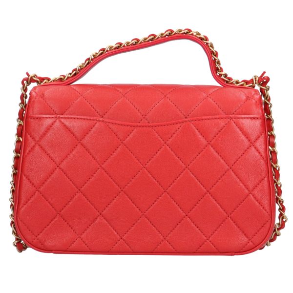 brb10010000009071 3 Chanel Top Handle Flap Bag Matelasse Shoulder Lambskin Red