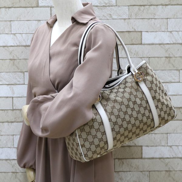 brb36009931 2 Gucci Cute GG Canvas Leather Shoulder Bag Beige