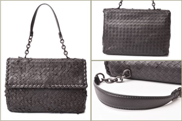 bv 19 004 12 Bottega Veneta Olympia Medium Chain Bag Dark Gray