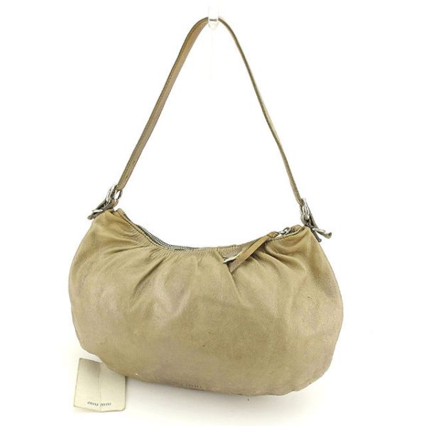 c2120 Miu Miu Shoulder Bag Leather Beige