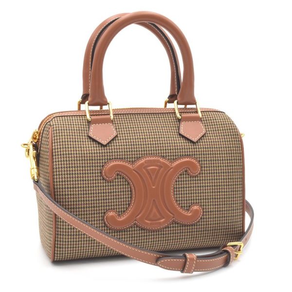 c241100046244 Celine Small Boston Cuir Triomphe Houndstooth Pattern