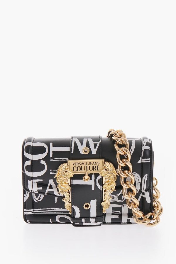 ce573c5cf59fbd7 dk 1 Versace Jeans Couture Logo Printed Faux Leather Shoulder Bag Black