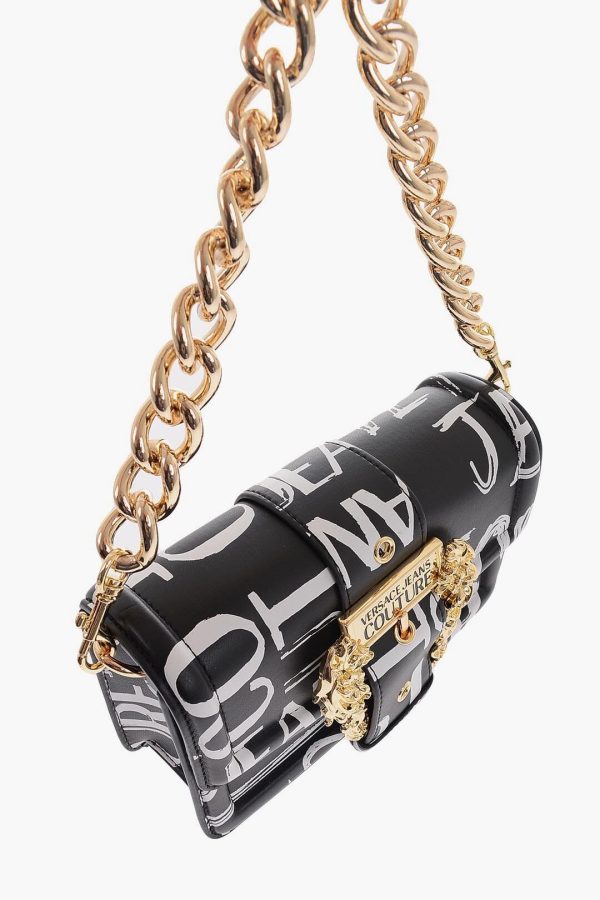 ce573c5cf59fbd7 dk 4 Versace Jeans Couture Logo Printed Faux Leather Shoulder Bag Black