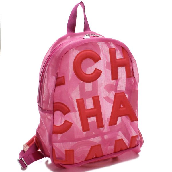 chaas0422011 1 Chanel Mesh Nylon Backpack Nylon Pink