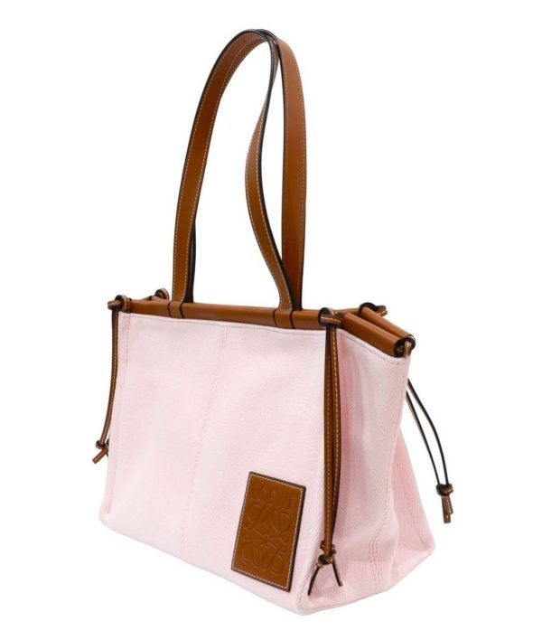 compass1669716223 Loewe Cushion Small Tote Bag Canvas Pink Brown