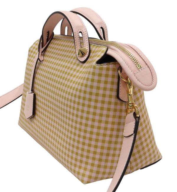 compass1677136669 Fendi Vitheway Medium Gingham Check 2way Bag Pink Mustard Yellow