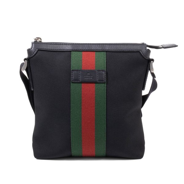 compass1687841535 Gucci Sherry Line Messenger Bag Canvas Leather Black Red Green