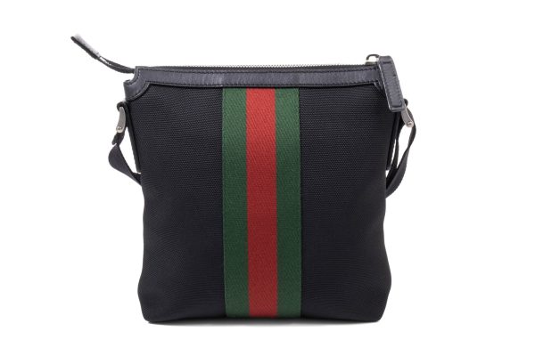 compass1687841541 Gucci Sherry Line Messenger Bag Canvas Leather Black Red Green