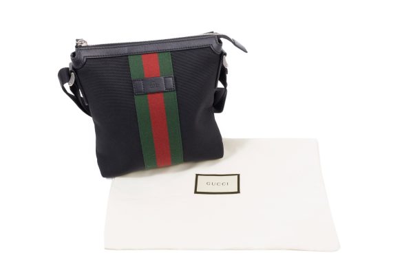 compass1687841592 Gucci Sherry Line Messenger Bag Canvas Leather Black Red Green