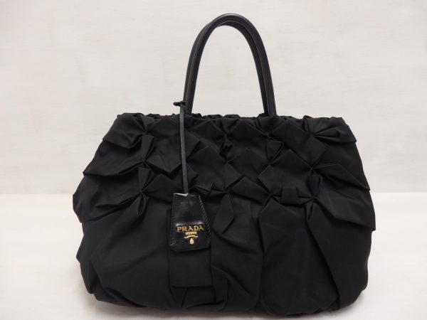 OLYMPUS DIGITAL CAMERA Prada Gathered Pleats Tote Bag Black